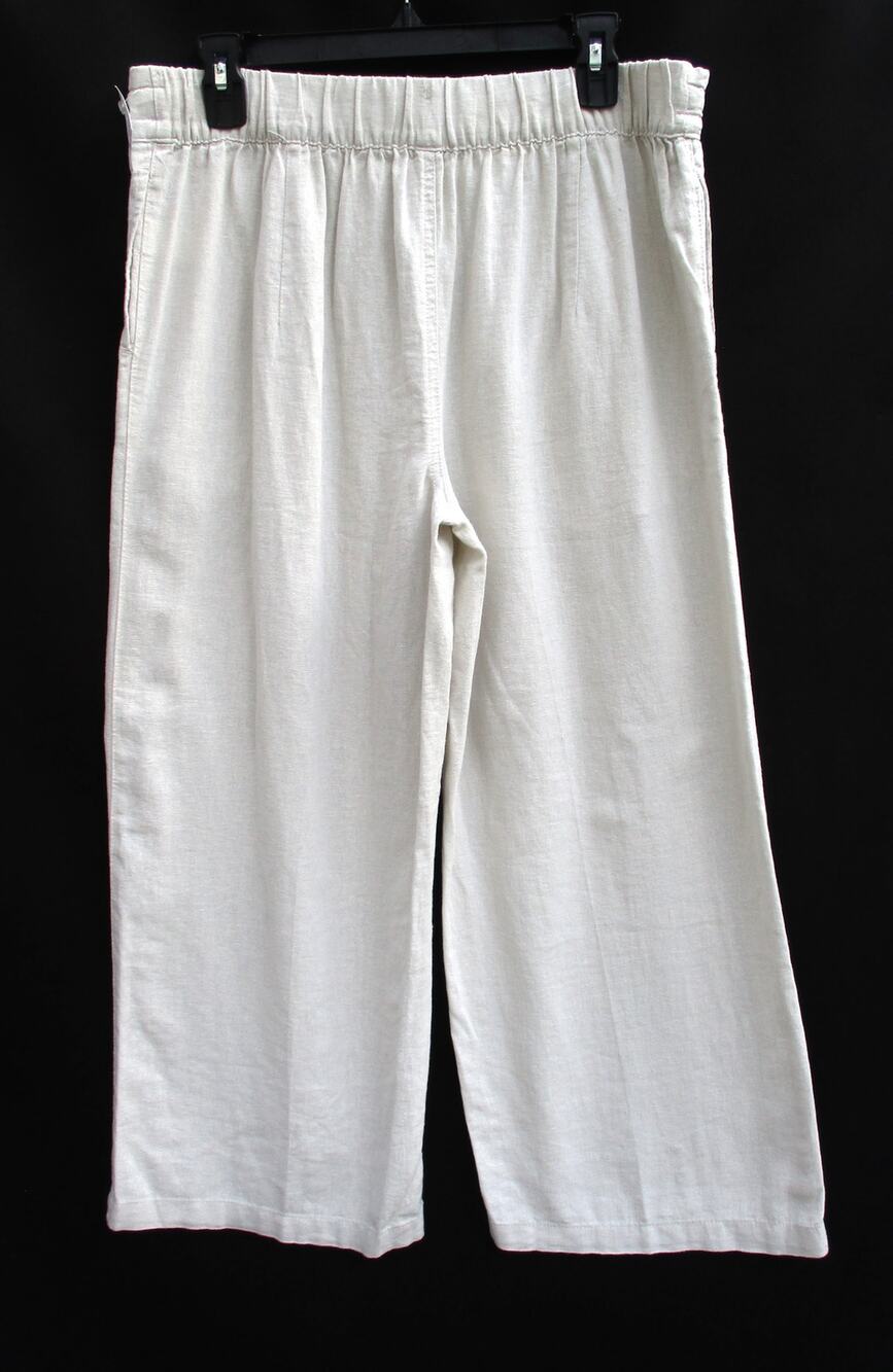 Nwt PER SE Light Beige Linen Blend Wide Leg Cropped Pants Women's Sz L